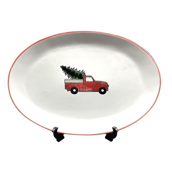NEW Christmas Plate Platter Red Truck Christmas Tree Winter Wonder Lane NWT - Picture 1 of 4